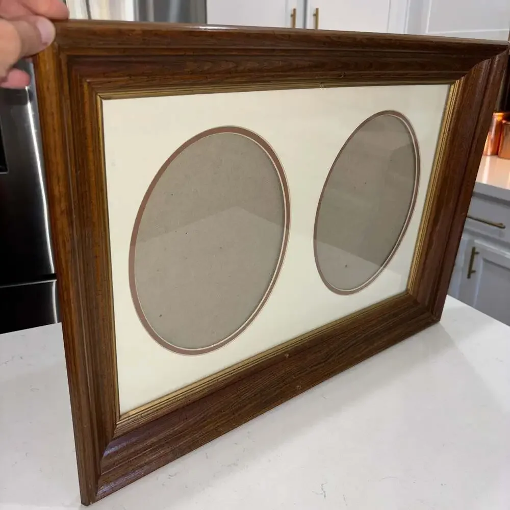 Vintage Wooden Double Oval Photo Frame with Gold Tone Detail 24”x17”
